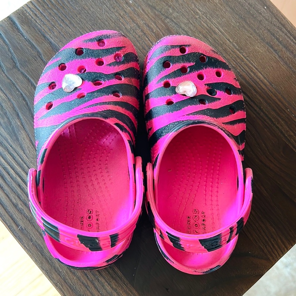 Toddler girl pink zebra crocs